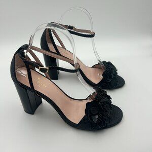 Kate Spade Obelia Floral Appliqué Block Heel Sandals Black Size 8.5